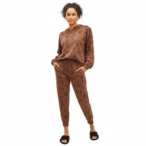 Splendid Corinna brown leopard print joggers hoodie set XS SMALL cotton velvet